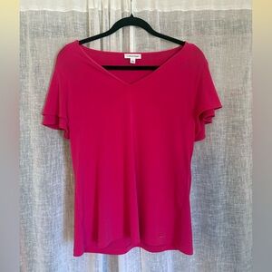 Calvin Klein Women's Bright Fuchsia V-Neck Flutter Sleeve Top